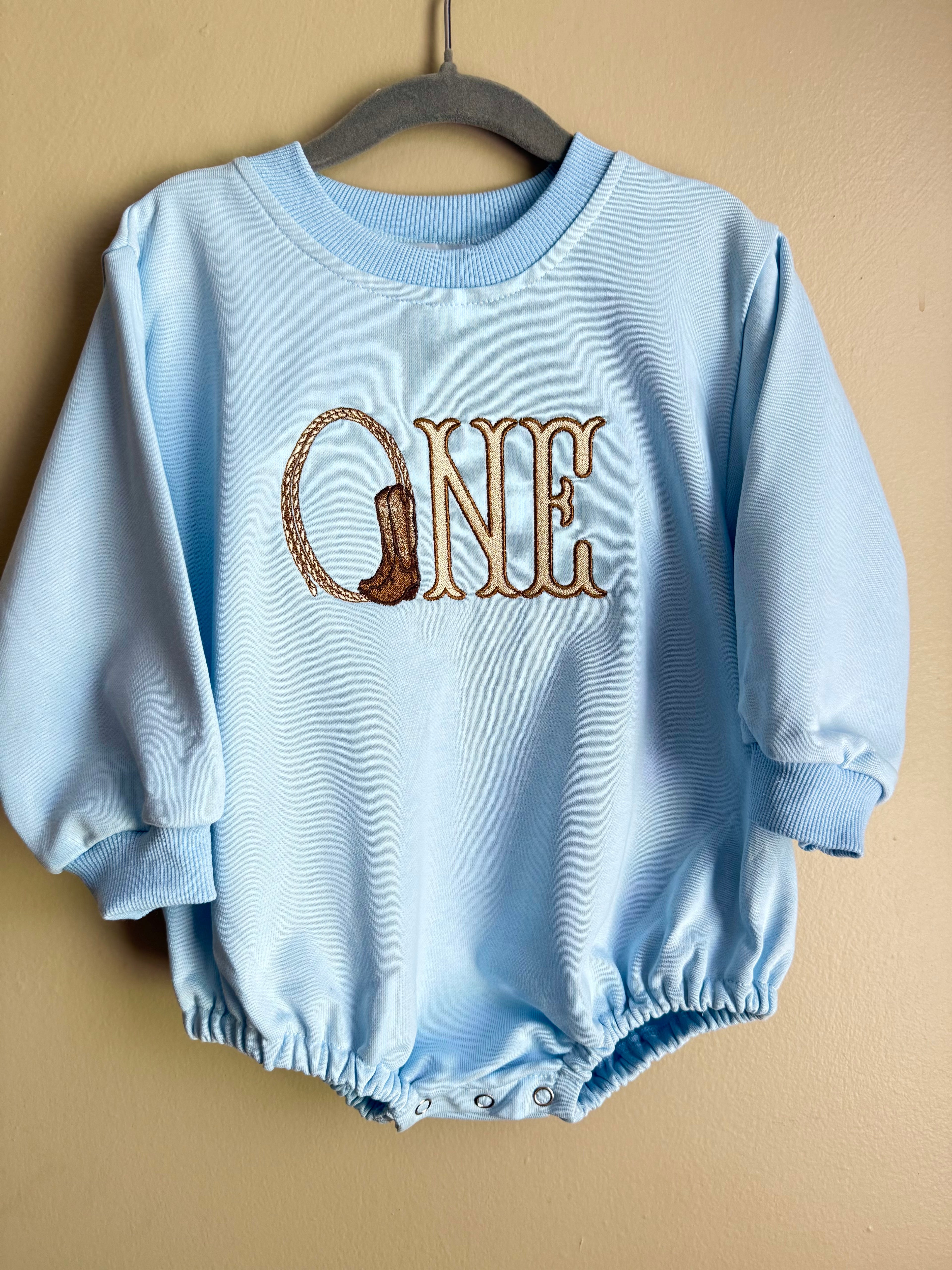 Cowboy "ONE" Embroidered Bubble Romper
